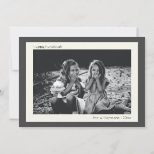 Minimalist Modern Charcoal Grey Hanukkah Photo Holiday Card