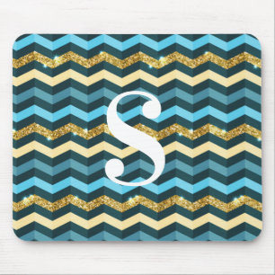 Minimalist modern chevron glitter monogram mouse mat