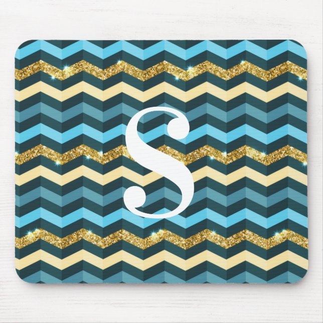 Minimalist modern chevron glitter monogram  mouse mat (Front)