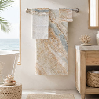 minimalist modern chic beige tan white grey marble bath towel set