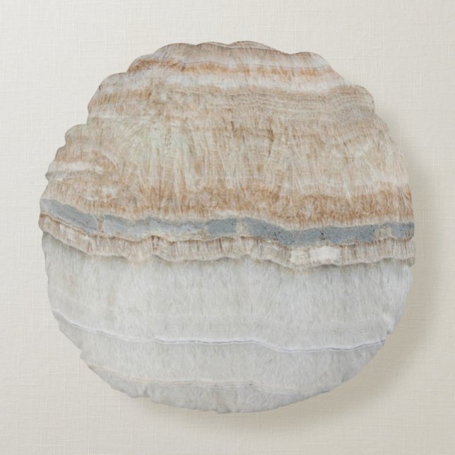 minimalist modern chic beige tan white grey marble round cushion (Front)