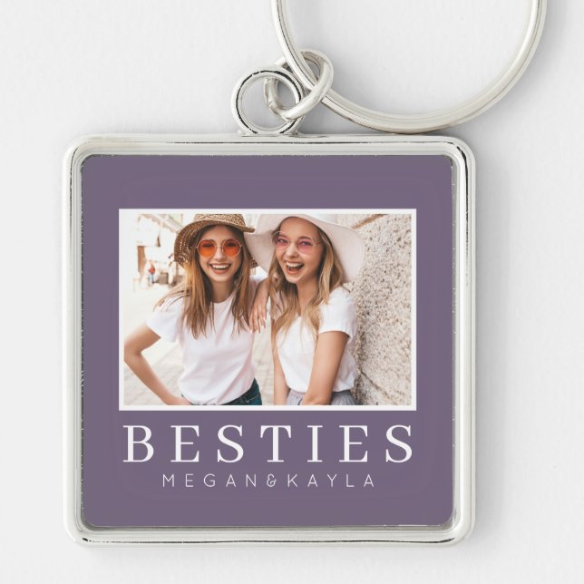 Minimalist Modern Chic Best Friends BFF Photo Key Ring (Front)