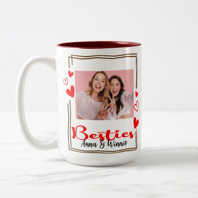 Minimalist Modern Chic Best Friends BFF Photo Two-Tone Coffee Mug (Left)