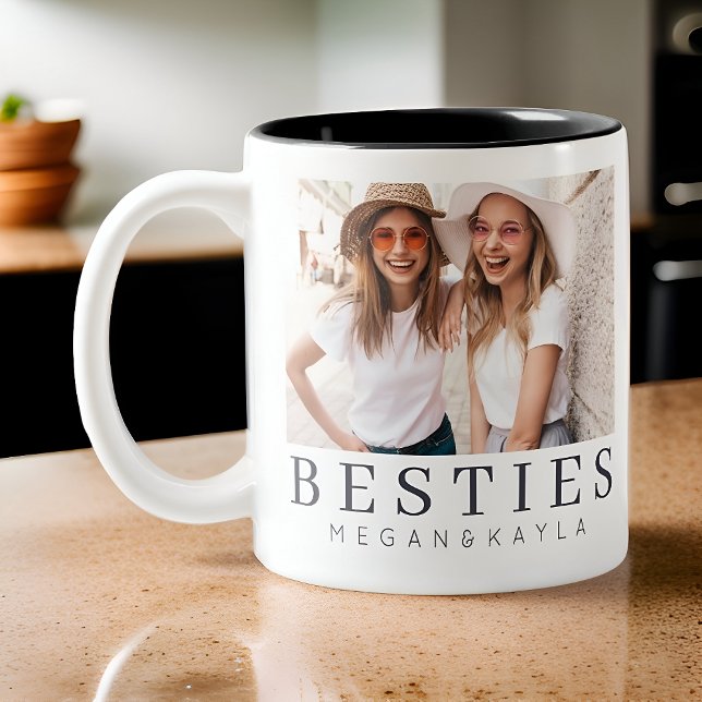 Minimalist Modern Chic Best Friends BFF Photo Two-Tone Coffee Mug (Creator Uploaded)