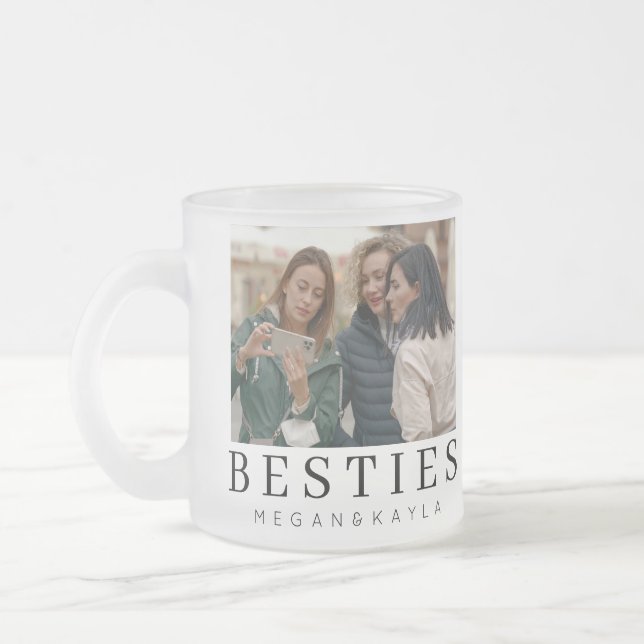 Minimalist Modern Chic Best Friends Frosted Glass Coffee Mug (Left)