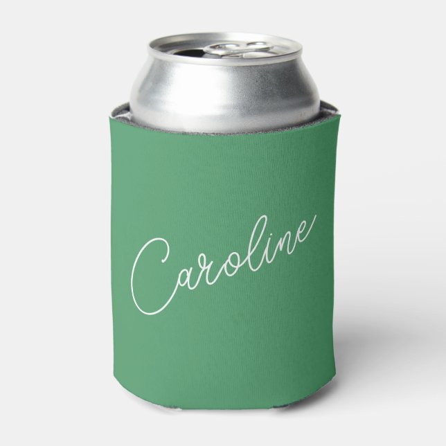 Minimalist Modern Chic Calligraphy Name Green Can Cooler (Can Front)