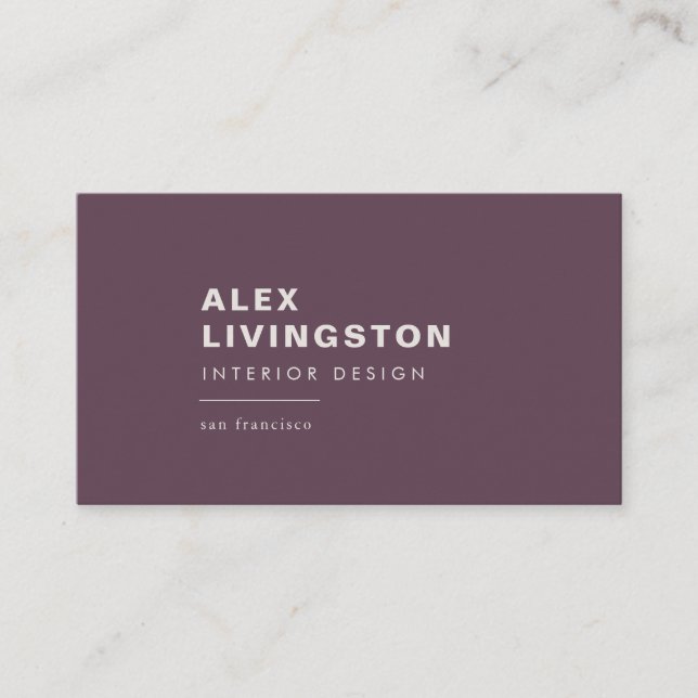 Minimalist Modern Chic Creative Purple Aubergine Business Card (Front)