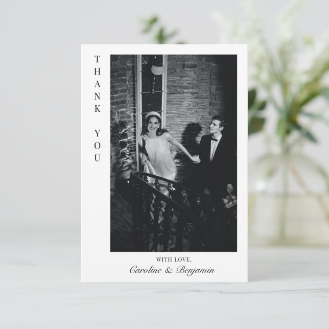 Minimalist Modern Chic Personalised Photo Wedding Thank You Card (Standing Front)