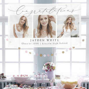 Minimalist Modern Chic Script 3 Photo Graduation Banner