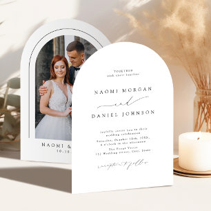 Minimalist Modern Chic Script Elegant Arch Wedding Invitation