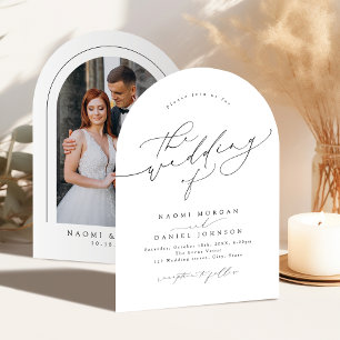 Minimalist Modern Chic Script Elegant Arch Wedding Invitation