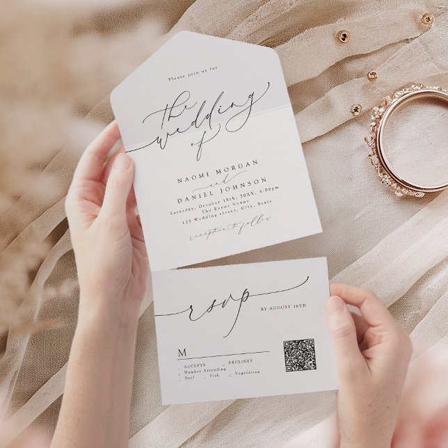 Minimalist Modern Chic Script Elegant Wedding All In One Invitation (Minimalist Modern Chic Script Elegant Wedding All In One Invitation)