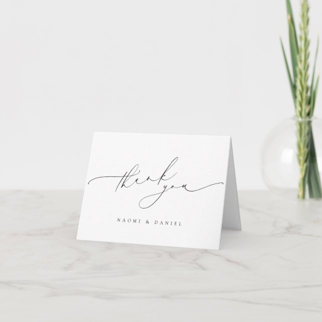 Minimalist Modern Chic Script Elegant Wedding Thank You Card (Front)