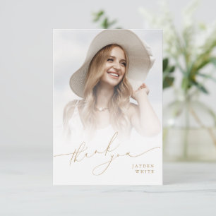 Minimalist Modern Chic Script Photo Graduation Thank You Card