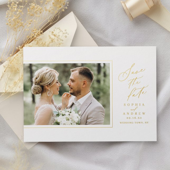 Minimalist Modern Chic Script Photo Save The Date (Minimalist Modern Chic Script Photo Save The Date Foil Invitation)