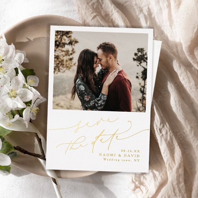 Minimalist Modern Chic Script Photo Save The Date (Minimalist Modern Chic Script Photo Save The Date Foil Invitation)