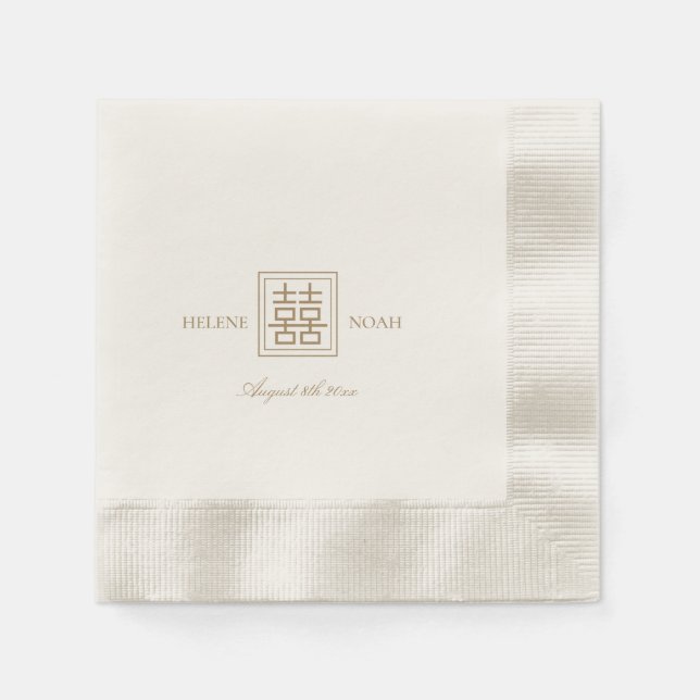 Minimalist Modern Chinese Double Happiness Wedding Napkin (Front)
