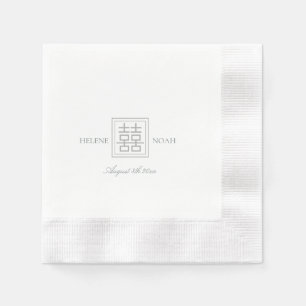 Minimalist Modern Chinese Double Happiness Wedding Napkin