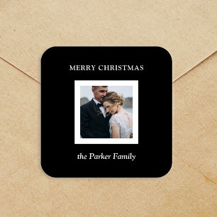 Minimalist Modern Christmas Black with Photo Square Sticker