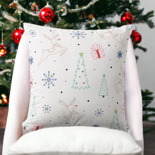 Minimalist Modern Christmas Colour Line Art Cushion