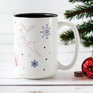 Minimalist Modern Christmas Colour Line Art Two-Tone Coffee Mug