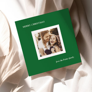 Minimalist Modern Christmas Green with Photo Holiday Card