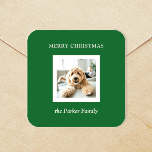 Minimalist Modern Christmas Green with Photo Square Sticker