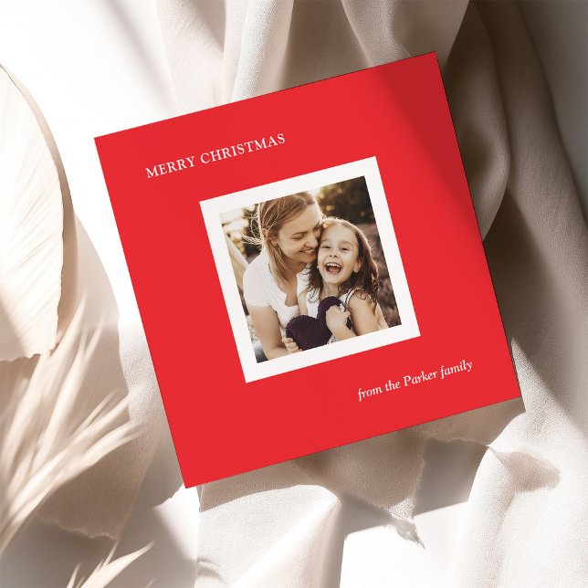 Minimalist Modern Christmas Red with Photo Holiday Card (Creator Uploaded)