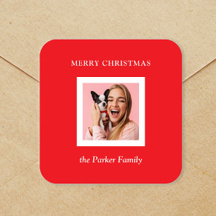 Minimalist Modern Christmas Red with Photo Square Sticker