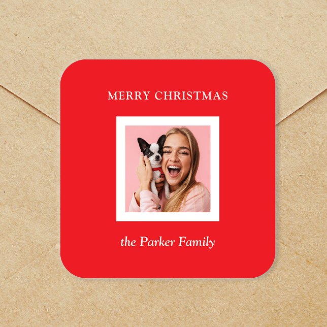 Minimalist Modern Christmas Red with Photo Square Sticker (Creator Uploaded)