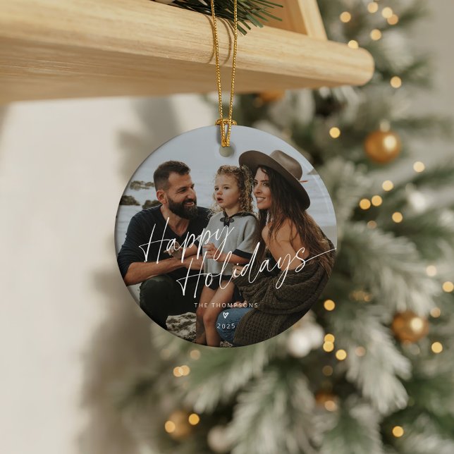 Minimalist Modern Christmas Script Happy Holidays Ceramic Tree Decoration (Creator Uploaded)