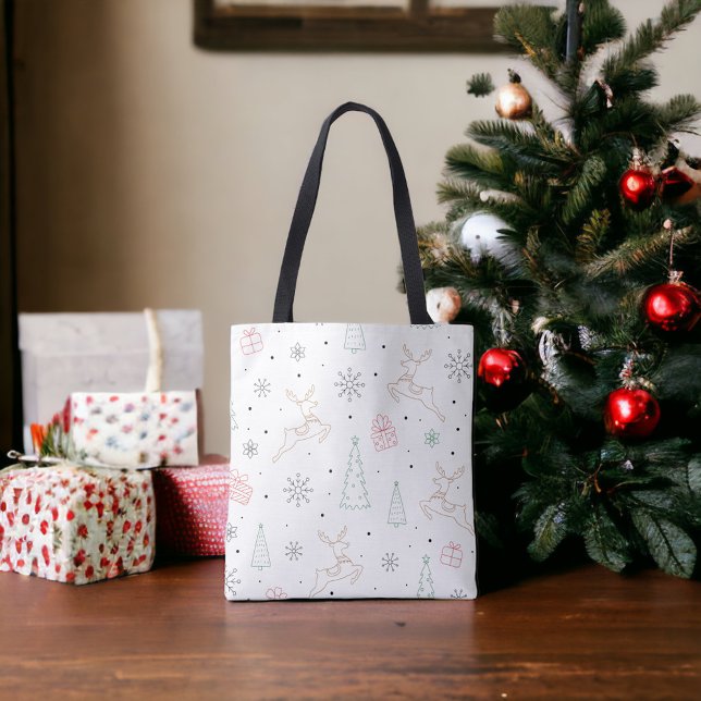 Minimalist Modern Christmas Theme Line Art Tote Bag (Creator Uploaded)
