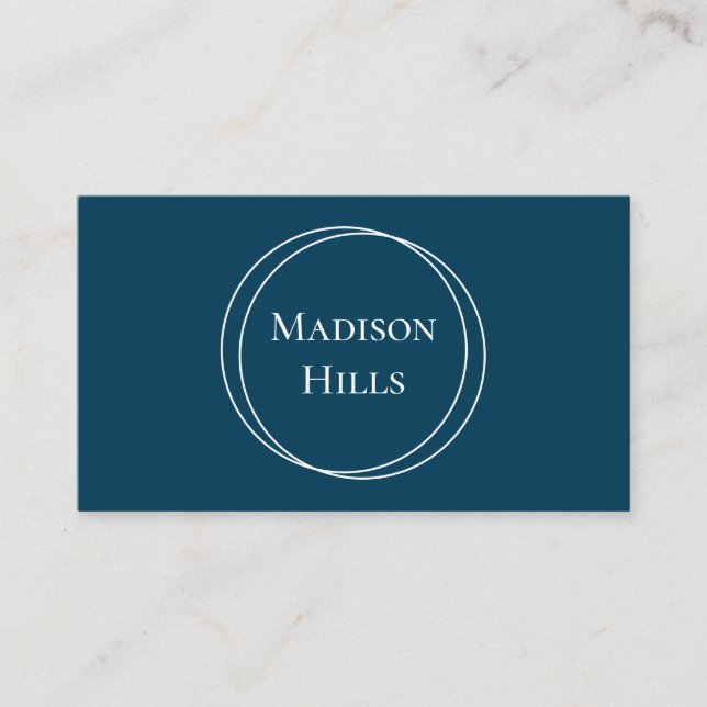 Minimalist Modern Circles Frame Navy Blue Business Card (Front)