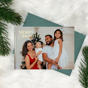 Minimalist Modern Classic Family Photo  Foil Holiday Card