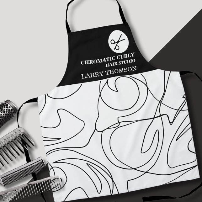 Minimalist Modern Classy Black White Hair Studio Apron (Creator Uploaded)