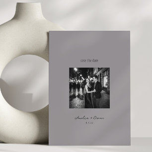 Minimalist Modern Classy Script Photo QR Grey Save The Date