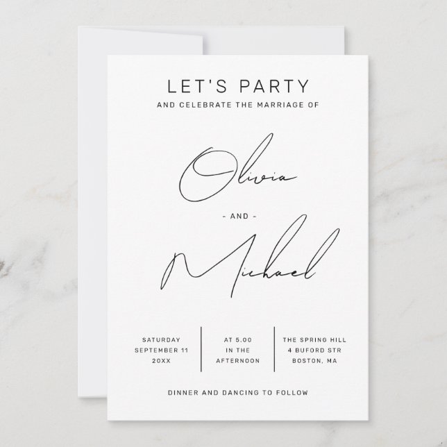 Minimalist Modern Clean Script Wedding + QR Code Invitation (Front)