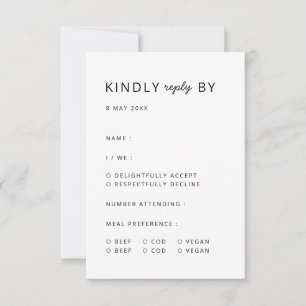Minimalist Modern   Clean Simple Wedding RSVP Card