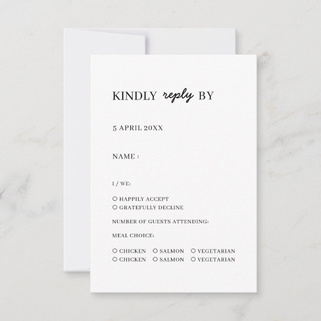 Minimalist Modern Clean Wedding RSVP Design Card (Front)
