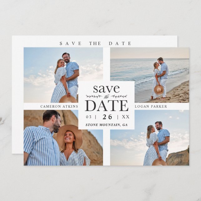 Minimalist Modern Collage 4 Custom Photos Wedding (Front/Back)