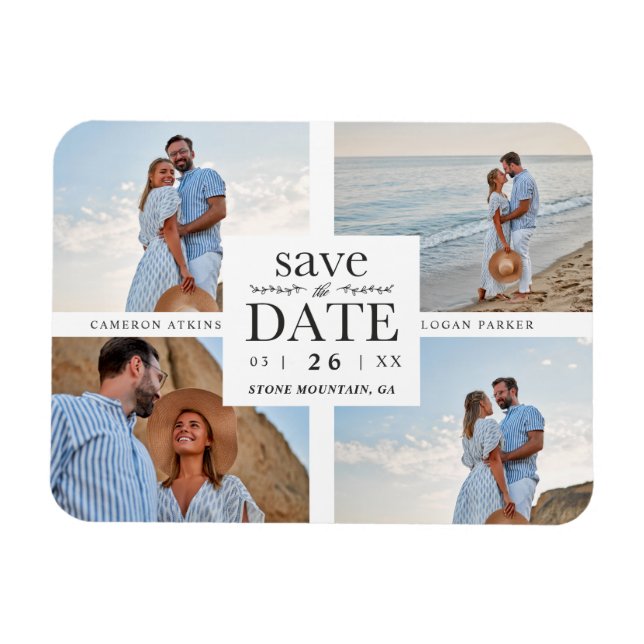 Minimalist Modern Collage 4 Custom Photos Wedding Magnet (Horizontal)