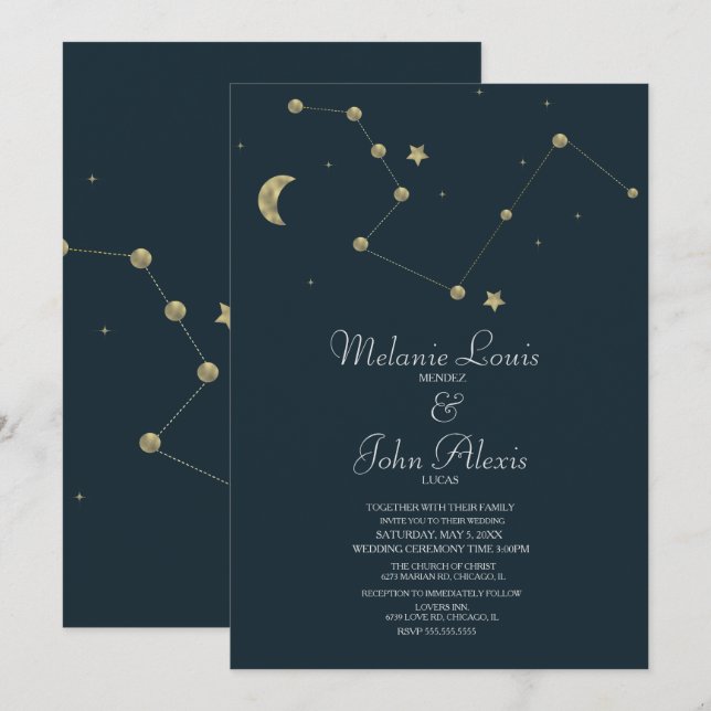 Minimalist Modern Constellation Gold Foil Wedding Invitation (Front/Back)