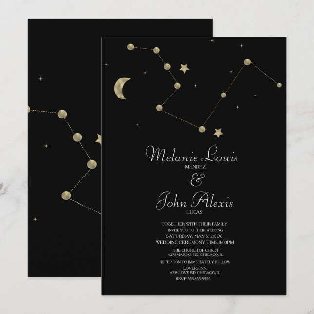 Minimalist Modern Constellation Gold Foil Wedding Invitation (Front/Back)