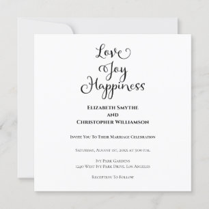 Minimalist Modern Contemporary Love Joy Wedding Invitation