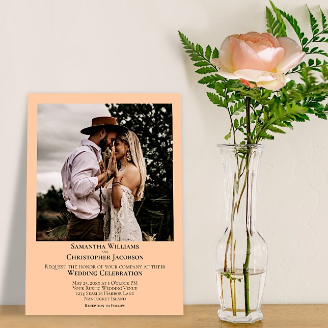 Minimalist Modern Coral Peach Photo Wedding Invitation (Creator Uploaded)