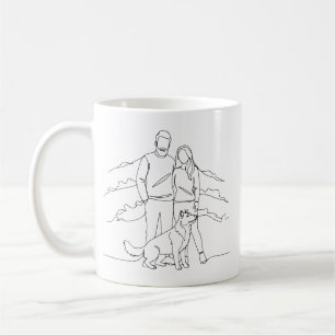 Minimalist Modern Couple with Dog Line Art Drawing Coffee Mug