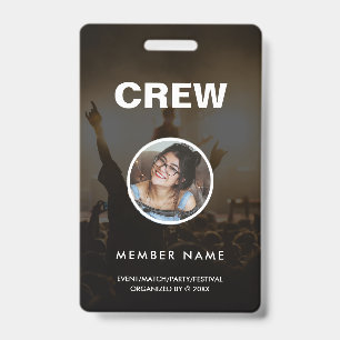 Minimalist Modern Crew Staff Round Photo QR ID Badge