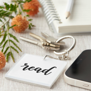 Minimalist Modern Cursive "read" Calligraphy Key Ring