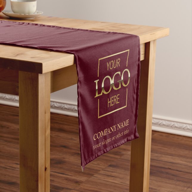 Minimalist Modern Custom Business Logo Branded Short Table Runner (In Situ)