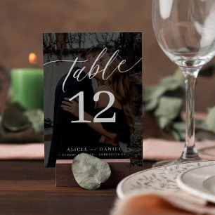 Minimalist modern custom photo black wedding table number